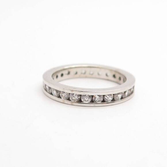 925 Sterling Silver Pave C Z All Around Eternity Band Ring Size 5 - Picture 3 of 7